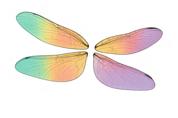 Colorful transparent dragonfly wings with rainbow gradient background