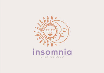 This creative logo features a sun and moon design, representing the contrast between day and night, ideal for businesses related to sleep, relaxation, or holistic wellness.