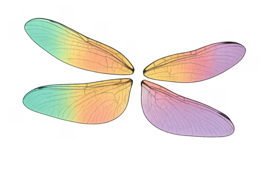 Colorful transparent dragonfly wings with rainbow gradient background