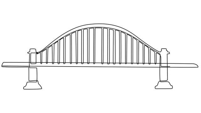 Abstract Bridge, Self drawing animation one continuous line draw, logo. Vertical Video, continuous one line drawing of an arched footbridge in a park vector outline sketch Full length single line pro.