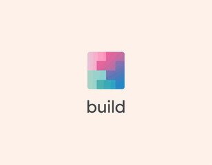 A modern logo design featuring an abstract representation of building blocks, signifying construction, development, and innovative project management.