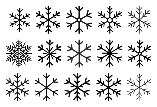 PNG Black snowflake vector collection, element set on transparent background