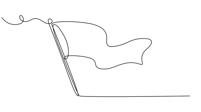 Animated self drawing of continuous one line draw flag icon, monoline continuous drawing video animation, Minimalist linear flag symbol for national identity, Full length single line animation, white.