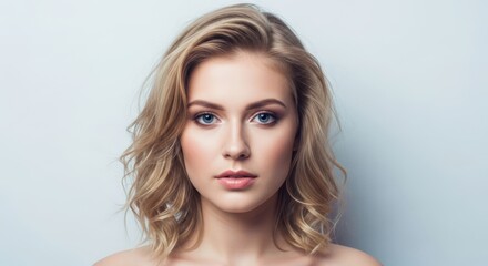 Naklejka premium Blonde woman with blue eyes and wavy hair image