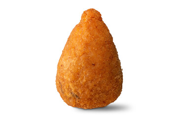 Arancino a conical rice ball fried stuffed with meat sauce and cheese from Catania, Sicily, isolated