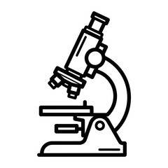 Microscope Line Icon – Science, Biology, Lab Equipment Illustration Vector