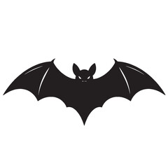 Black silhouette of a bat with outstretched wings on a white background