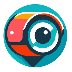 Colorful camera lens icon in circular design representing creativity and digital photography on transparent background 