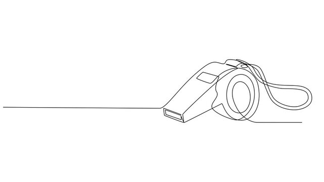 Animated self drawing of single continuous line draw whistle referee, ports sign play game, coach or trainer equipment. Full length animated with alpha chalan.