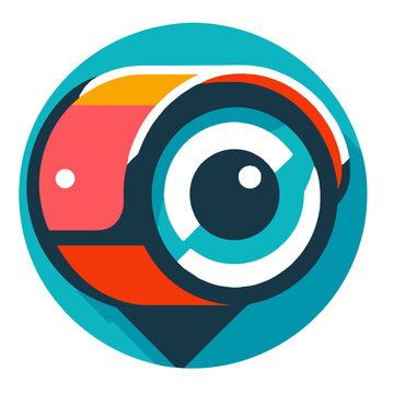 Colorful camera lens icon in circular design representing creativity and digital photography on transparent background 