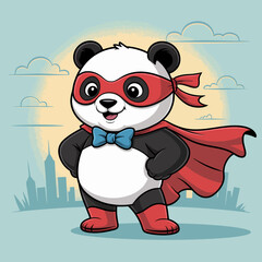 A heroic panda dressed in a vibrant superhero costume stands confidently, embodying bravery and strength, inspiring a sense of fun and imagination in this adorable scene.