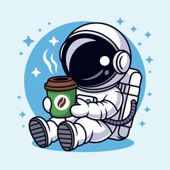 This charming illustration features an astronaut sitting in space with a cup of coffee, providing a humorous take on daily life in space while highlighting the comforts of home among the stars. © Binglong