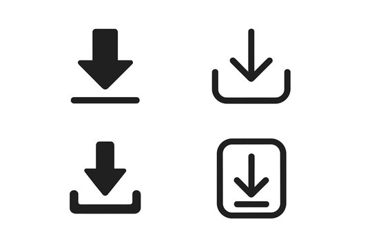 Download icon set with arrows, simple web download symbols, vector illustration, transparent background, collection of modern download buttons, ordered flat design