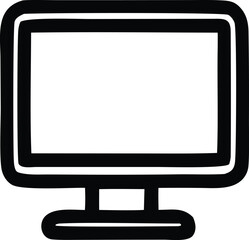 Simple hand drawn computer monitor icon for digital technology and online communication concepts