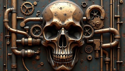Steampunk Skull with Intricate Gears and Pipes