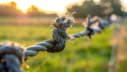 Rope Knot Detail in Field at Sunset.