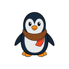 Penguin wearing scarf cartoon vector illustration