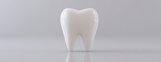 The Tooth Dental Care Concept Minimalist White Glossy Molar on Reflective Surface