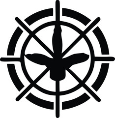 Abstract geometric symbol featuring a central cross-shaped element within concentric circles and radial lines