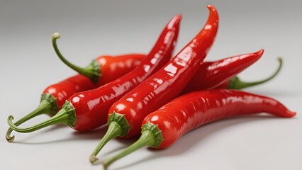 Five vibrant red peppers fresh and ready for culinary adventures 

