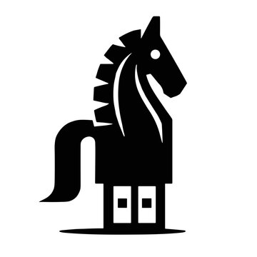 Iconic Trojan horse symbol representing cybersecurity threats and malware in a modern design on transparent background 