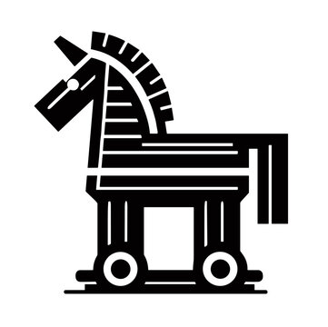 Trojan horse black silhouette illustration on transparent background  