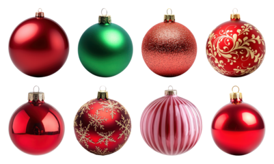 PNG Colorful festive Christmas ornaments displayed, element set on transparent background