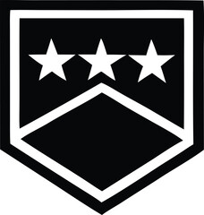Distinctive shield emblem with three stars and diamond shape symbolizing achievement rank or military affiliation