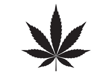Cannabis marijuana leaf simple icon for apps and websites. Vector Black silhouettes. with white background