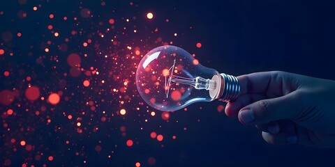 A light bulb exploding with red and blue light, dark background