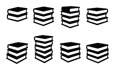 Black silhouetted stacks of books against dark background