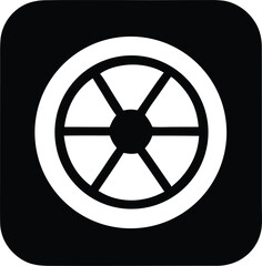 Simple graphic of a stylized wheel or gear symbol isolated on a solid square background