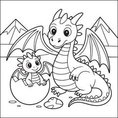Big Dragon black and white coloring pages for adults.