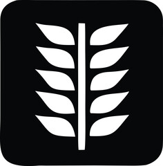 Minimalist white wheat stalk icon on black square background perfect for food agriculture and healthy eating concepts