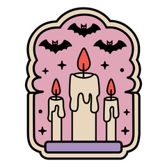 Spooky Halloween Bats, Candle, Stars, Vector Illustration Icon