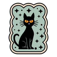 Gothic Halloween Black Cat Illustration 