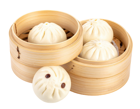 Steamed buns in bamboo steamer baskets. - Powered by Adobe