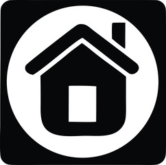 Simple monochrome house icon inside a circle for real estate and home services websites and apps