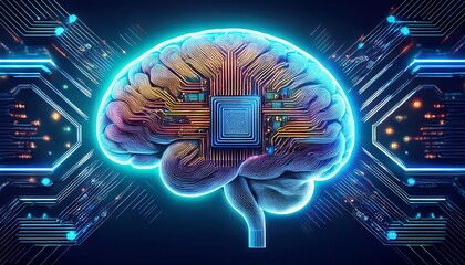 artificial intelligence ai brain concept with computer chip for machine learning