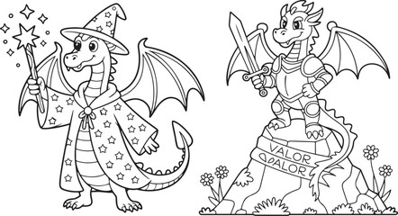 Big Dragon black and white coloring pages for adults.