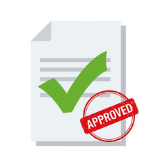 Approved document with green check mark and red stamp.