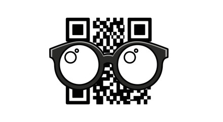 Obraz premium Whimsical Black and White QR Code with Round Eyeglasses Icon.