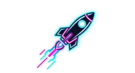 Stylized Rocket Launching with Neon Outline and Exhaust Plumes.