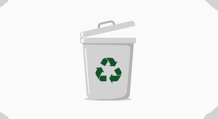 White Recycling Bin with Green Universal Recycle Symbol.