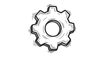 Hand-Drawn Gear Illustration with Shading and Thick Outline.