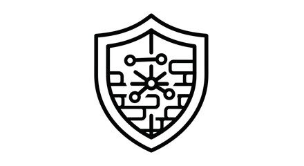 Shield Icon with Network and Brick Wall Pattern Security Symbol.
