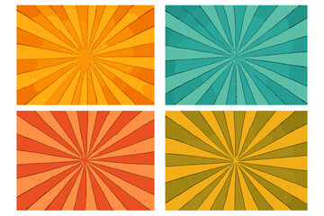 Retro Rays Comic Color Backgrounds, Gradient Halftone Pop Art Style, Vector Illustration Set with Transparent Background, Vintage Sunburst Rays, Dynamic Radial Patterns