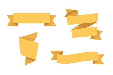 Collection of yellow paper origami banners and ribbons set, vector illustration with transparent background, folded vintage style scrolls for design decoration and label accents