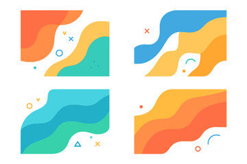 Colorful Abstract Wave Backgrounds Set on White with Gradient Overlay, Modern Vector Illustration Collection with Transparent Elements and Minimalist Design Elements