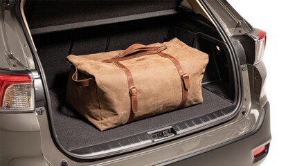 Stylish travel bag in car trunk perfect for weekend getaways